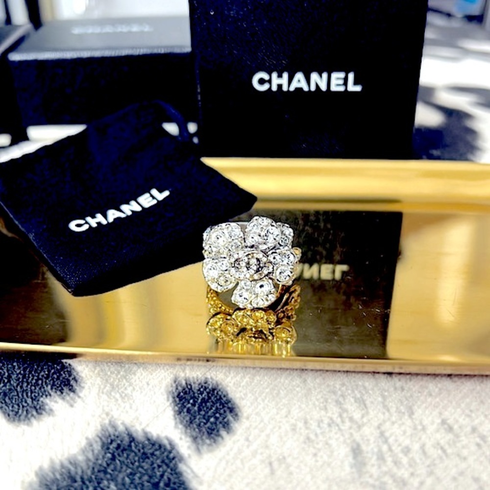 Chanel Camelia Silver & Crystal Ring